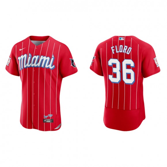 Dylan Floro #36 Marlins 2021 City Connect Jersey Red Authentic