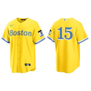 Dustin Pedroia #15 Red Sox 2021 City Connect Jersey Gold Light Blue Replica