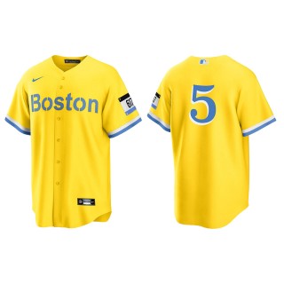 Enrique Hernandez #5 Red Sox 2021 City Connect Jersey Gold Light Blue Replica