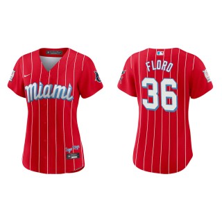 Women Dylan Floro #36 Marlins 2021 City Connect Jersey Red Replica