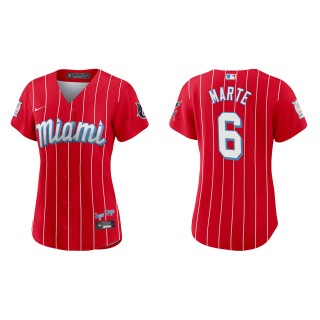 Women Starling Marte #6 Marlins 2021 City Connect Jersey Red Replica