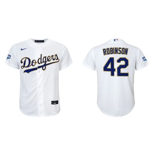 Youth Jackie Robinson #42 Dodgers 2021 Gold Program Jersey White Gold Replica