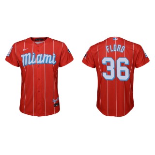 Youth Dylan Floro #36 Marlins 2021 City Connect Jersey Red Replica