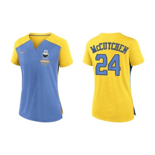 Andrew McCutchen Women's Brewers Powder Blue Gold 2022 City Connect Exceed Boxy V-Neck T-Shirt
