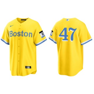 Men's Boston Red Sox Chris Martin Gold Light Blue City Connect Replica Jersey