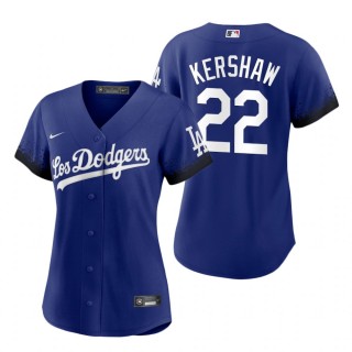 Women Los Angeles Dodgers Clayton Kershaw Royal 2021 City Connect Replica Jersey